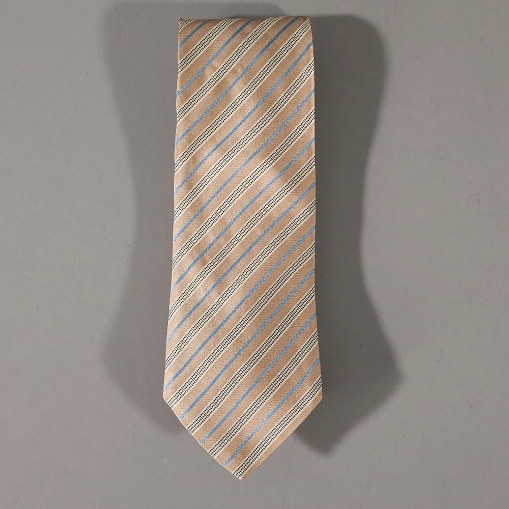 BOSS Hugo Boss Necktie Men One Size Tan Blue Striped Silk Made in Italy